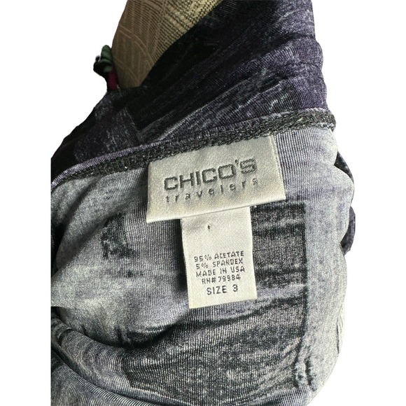 Chicos Travelers Top Shirt Slinky 3/4 Sleeve Round Black Geometric Print Size 3 - Picture 5 of 5